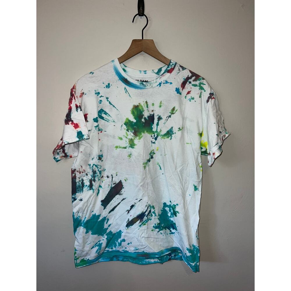 Retro Gildan Tie Dye Shirt Multicolor White Short Sleeve Tee L Large